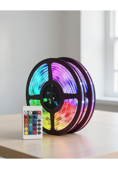 5 Metre Rgb Şerit Led Işıklı Kumandalı Güç Adaptörü Her Ortama Uygun Çok Renkli
