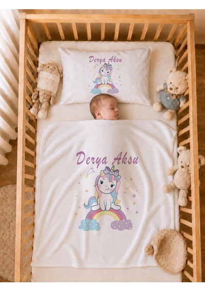 Pia Baby Kız Bebek Tulum Seti İsme Özel %100 Pamuk Organik Baskılı Yastık Kılıfı Ve Battaniyeli Tulum 2046tyb3x Ekru
