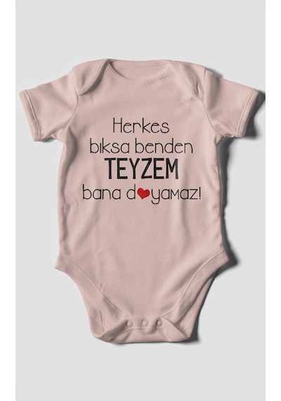 Herkes Bıksa Benden Teyzem Bana Doyamaz Baskılı Bebek Zıbını Çıtçıtlı Body %100 Pamuk Kısa Kol Pastel Pembe