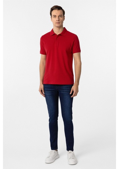 Süvari Kırmızı Slim Fit Düz Polo Yaka Tişört Kırmızı