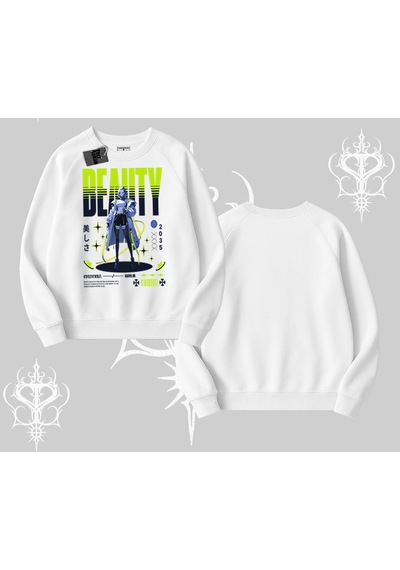 Startmore Biskilet Sweatshirt Anime Unity Neon Detaylı Grafik Baskılı Beyaz