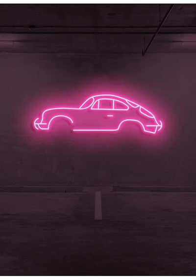 Rent A Carlara Özel Retro Araba Figürlü Neon Tabela Pembe