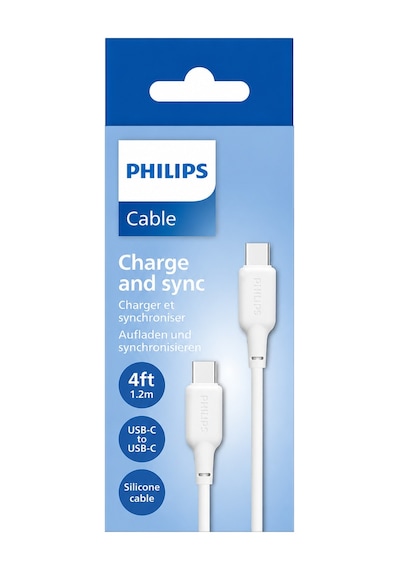 Philips DLC6541CW/00 USB-C – USB-C Hızlı Şarj Kablosu, 60W PD, 1.2 Metre, Silikon Kaplama, Beyaz