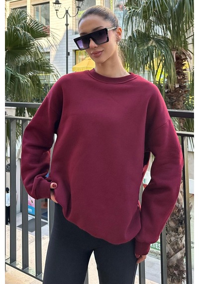 Madmext Bordo Bisiklet Yaka Basic Sweatshirt Mg1559 Bordo
