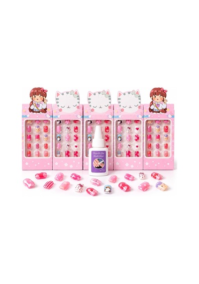 5 Li Çocuk Takma Tırnak Seti, Renkli Ve Desenli Kız Çocuk Takma Tırnakları, Sevimli Tasarımlı Nail Art Seti, Çocuklar İçin Eğlenceli Tırnak Aksesuarı, Kolay Yapışan, Tekrar Kullanılabilir Set