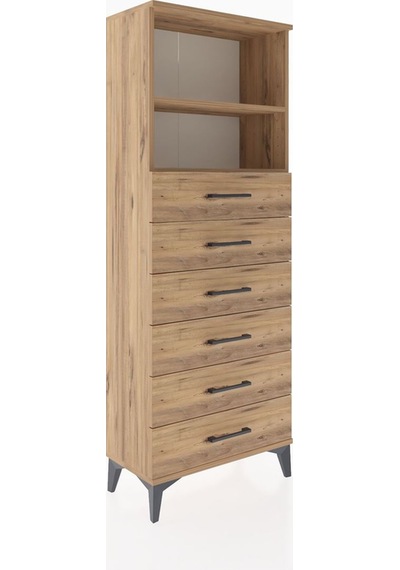Arges Dolap 2 Raflı 6 Çekmeceli 60x30x163 Çam-çam Çam