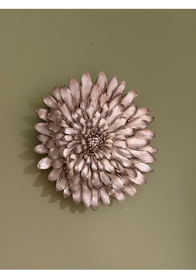 Dekoratif Çiçek Tabak / Duvar Süsü Eskitme Gümüş / Şampanya 28 Cm