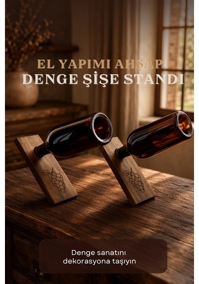 Dekoratif Masif Ahşap Şişe Denge Standı Özel Tasarım Dekoratif Şişe Tutucu Sunumluk