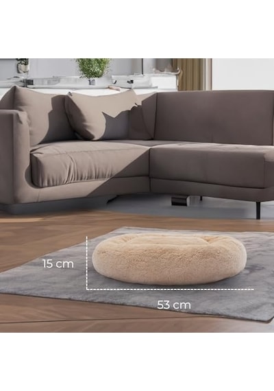 Ayrex Yuvarlak Evcil Hayvan Yatağı, Yumuşak Peluş, Kedi Ve Köpek İçin, Krem Rengi