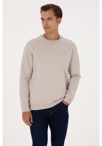 U.S. Polo Assn. Erkek Comfort Fit Bisiklet Yaka Şardonlu Taş Basic Sweatshirt 50313757-VR049