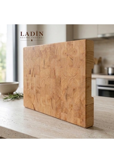 Ladin End Grain Kesme Tahtası 41x26x4 Cm Masif Ahşap Kasap Bloku Bej