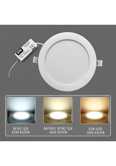 Zmr-204 2 Li Set 12w Gömme Led Spot Slim Panel 6500k Beyaz Işık Yuvarlak Alüminyum Kasa Tavan Spotu