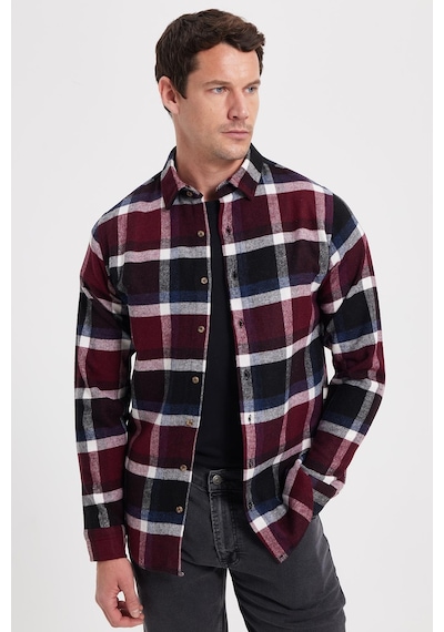 Tudors Erkek Slim Fit Dar Kesim Kareli Kışlık Oduncu Gömlek-42352 Bordo