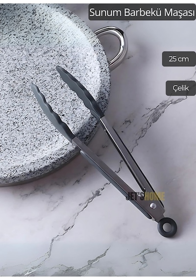Sunum Maşası Barbekü Maşası Mangal Maşa Silikon Salata Maşası Gri 25 Cm