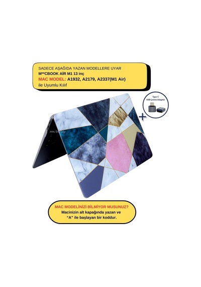 Macbook Air 13.3 İnç Kılıf A1932 A2179 A2337 M1 Uyumlu Hard Case Sert Koruyucu Kapak Geometrik Mermer Desenli İnce Hafif Laptop Kılıfı Belirtilmemiş