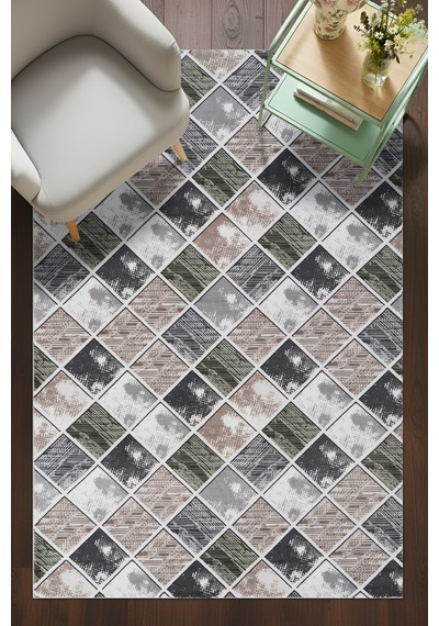 Villadia Home Textile Kaymaz Taban Modern Desen Halı Yolluk Leke Tutmaz Kolay Temizlenir Koridor Salon Yatak Mutfak Odası Vd4025yeşil Yeşil