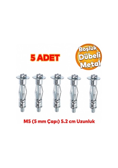 Çelik Alçıpan Boşluk Dübel Frt Tuğla Duvar Bims Paraşüt Dübeli 5x52 Metal 5 Adet
