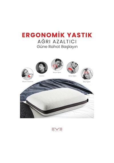 Eve Tekstil Klimalı Mega Boy Ortopetik Visco Yastık Boyun Fıtığı Boyun Düzleşmesi Için Hipoalerjik Visco Yastık Beyaz