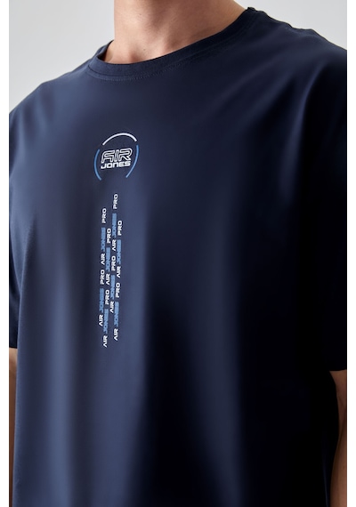 Air Jones Tommy Life Lacivert %100 Pamuk Kalın Yumuşak Dokulu Oversize Fit Baskılı Erkek T-shirt - 88355 Lacivert