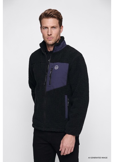 Wrangler Regular Fit Dik Yaka Erkek Sherpa Sweatshirt W2620003001 Siyah