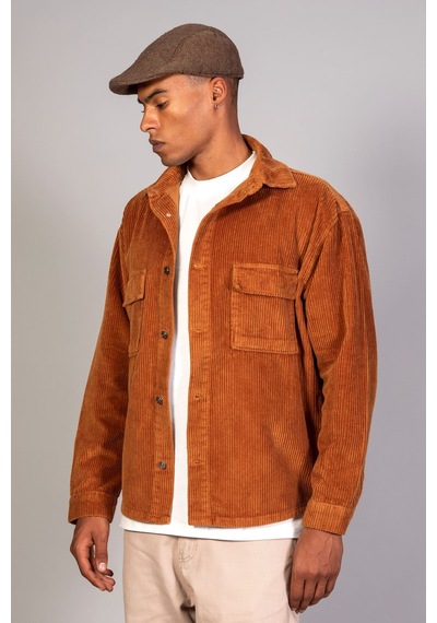 Little Cup Jeans Co Erkek Camel Gömlek Model Oversize Pamuklu Kadife Ceket