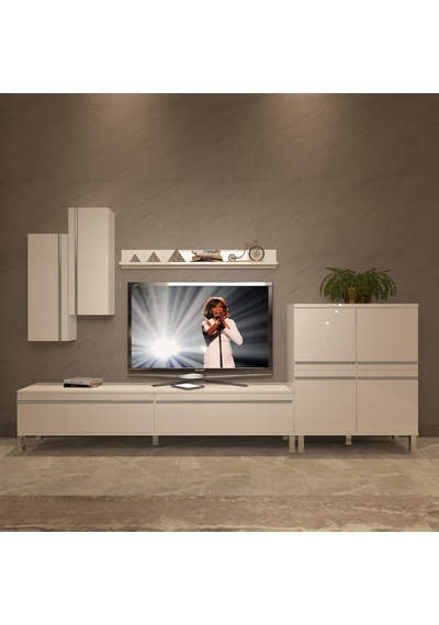 Decoraktiv Eko 6 Mdf Std Krom Ayaklı Tv Ünitesi Tv Sehpası Beyaz