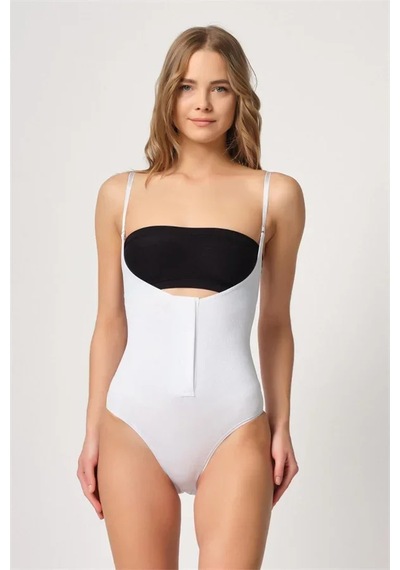 Semel Beyaz Göğsü Açık Agraflı Body Korse
