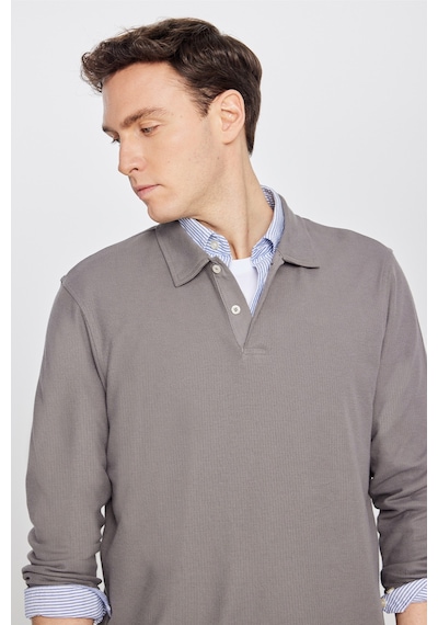 AC&Co / Altınyıldız Classics Erkek Vızon %100 Pamuk Slim Fit Dar Kesim Polo Yaka Jakarlı Triko Tişört Vizon