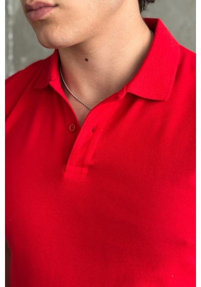Erkek %100 Pamuk Düğmeli Polo Yaka T-shirt Kırmızı
