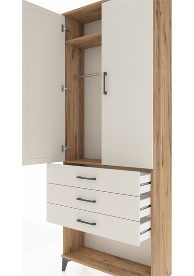 Arges Dolap 2 Raflı 3 Çekmeceli Tek Askılı 88x30x221 Çam-aytaşı Çam