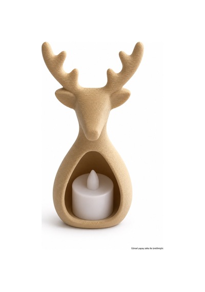 Geyik Figürlü Dekoratif Led Mumluk Bej, Çıkarılabilir Led Tea Light
