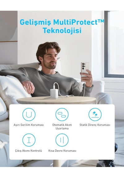 Anker Şarj Cihazı 45w Usb-c Ve Usb-c Kablolu 2'li Set - B2653 - Beyaz Anker Türkiye