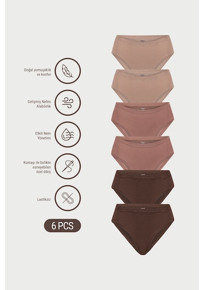 Auw Kadın Lastiksiz Pamuklu Modal Basic Slip Külot 6'lı - Softfit Latte,bronz,bitter