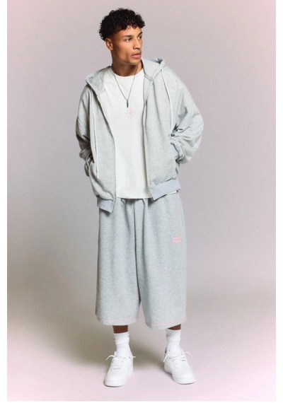 Tarz Cool Erkek 3 İplik Şardonlu Regular Fermuarlı Kapüşonlu Sweatshirt Kalın Kışlık Hoodie Gri