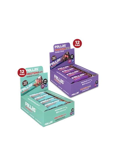 Fellas Protein Bar 32 G Süper Ikili Kutu 24 Adet - Duble Kakaolu X 12 Adet + Fındıklı X 12 Adet