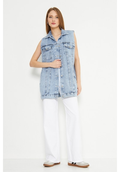 Esra Butik78 Açık Mavi Oversize Kot Yelek Modern Ve Zamansız Şıklık