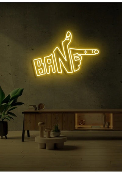 Bang Yazılı Ve Şekilli Neon Tabela Sarı