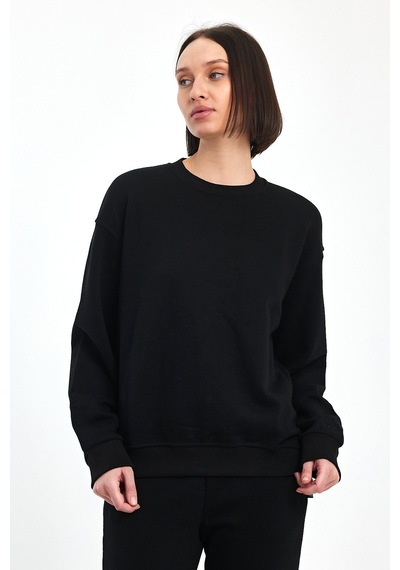 Odda Bisiklet Yaka İnce Sweatshirt Siyah