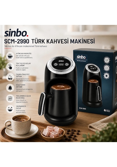 2in1 Elektrikli Türk Kahve Makinesi 4 Fincan Sesli Uyarı - Taşma Önleyici Sistem Scm-2990 Bx40 0.5mm Kenar Kalınlığı