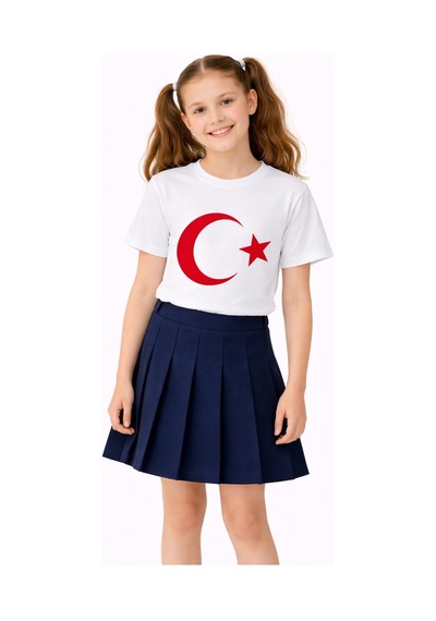 Türk Bayraklı Kız Erkek Çocuk Penye Tshirt Bgl-st05507 Beyaz