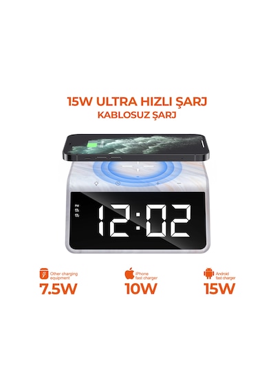 Havit W320 Hızlı Wireless Şarj + Saat + Gece Lambası Bej