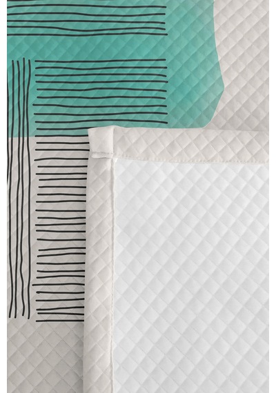 Geometrik Çizgili Mint Genç Odası Tek Kişilik Pike Takımı - Siyah 160x220 Cm Kapitone Yatak Örtüsü Killi Bozkır Harmonu