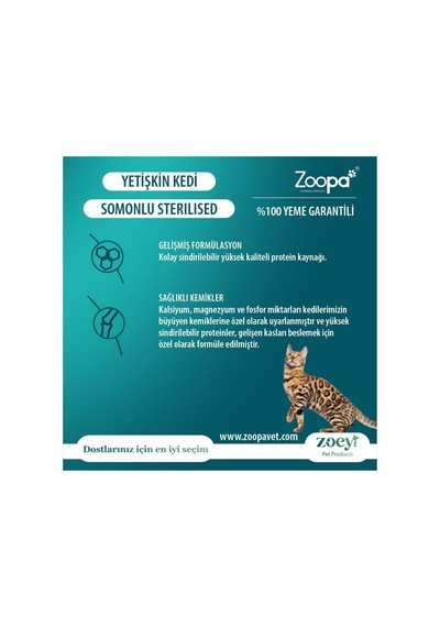 Zoey Somonlu Kısırlaştırılmış Yetişkin Kedi Maması 15 Kg
