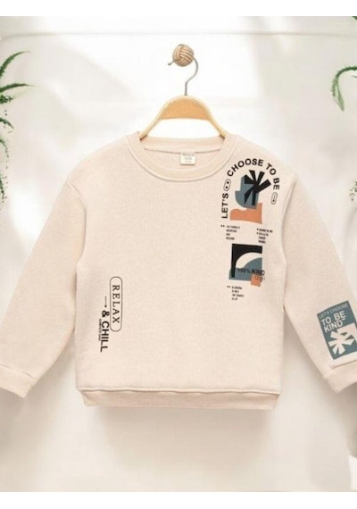 Zekids Erkek Çocuk 3 İplik Şardonlu Sweat-14275 Bej