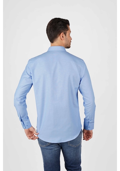 Koyu Mavi Yaka Düğmeli Premium Şamre Slimfit Erkek Gömlek Koyu Mavi