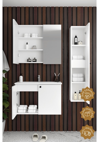 Teta Home Torino 80 Cm Mdf Gövde Membran Kapak Banyo Dolabı Seti + Boy Dolabı Beyaz Teta Home Torino 80 Cm Mdf Gövde Membran Kapak Banyo Dolabı Seti + Boy Dolabı Beyaz
