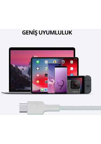 Aukey Cb-cd45-wh Pd Naylon Örgülü Type-c Type-c Şarj Kablosu 0.9m