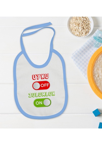 BK Kids Uyku Off Tasarımlı Mavi Bebek Mama Önlüğü-1