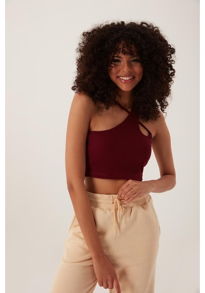 Quhox Kadın Askılı Crop Kaşkorse Bordo