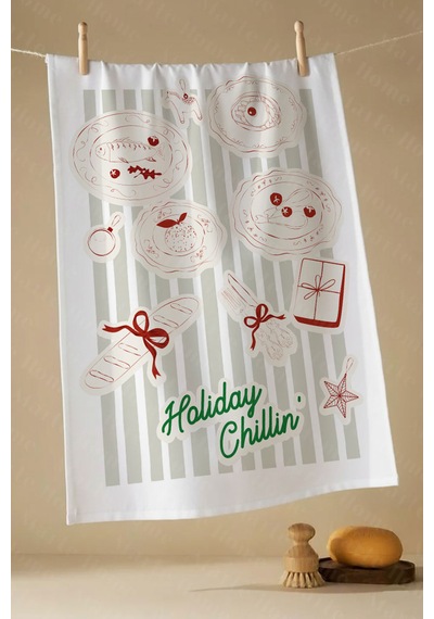 Yılbaşı & Christmas Desenli Tek Taraf Baskılı 4'lü Mutfak Havlusu Kurulama Bezi Seti 60x40 Cm Çok Renkli